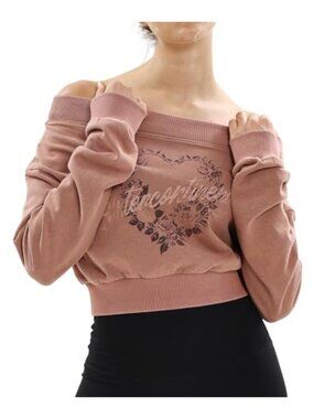 Off The Shoulder Crop Top Long Sleeve Vintage Sweatshirt